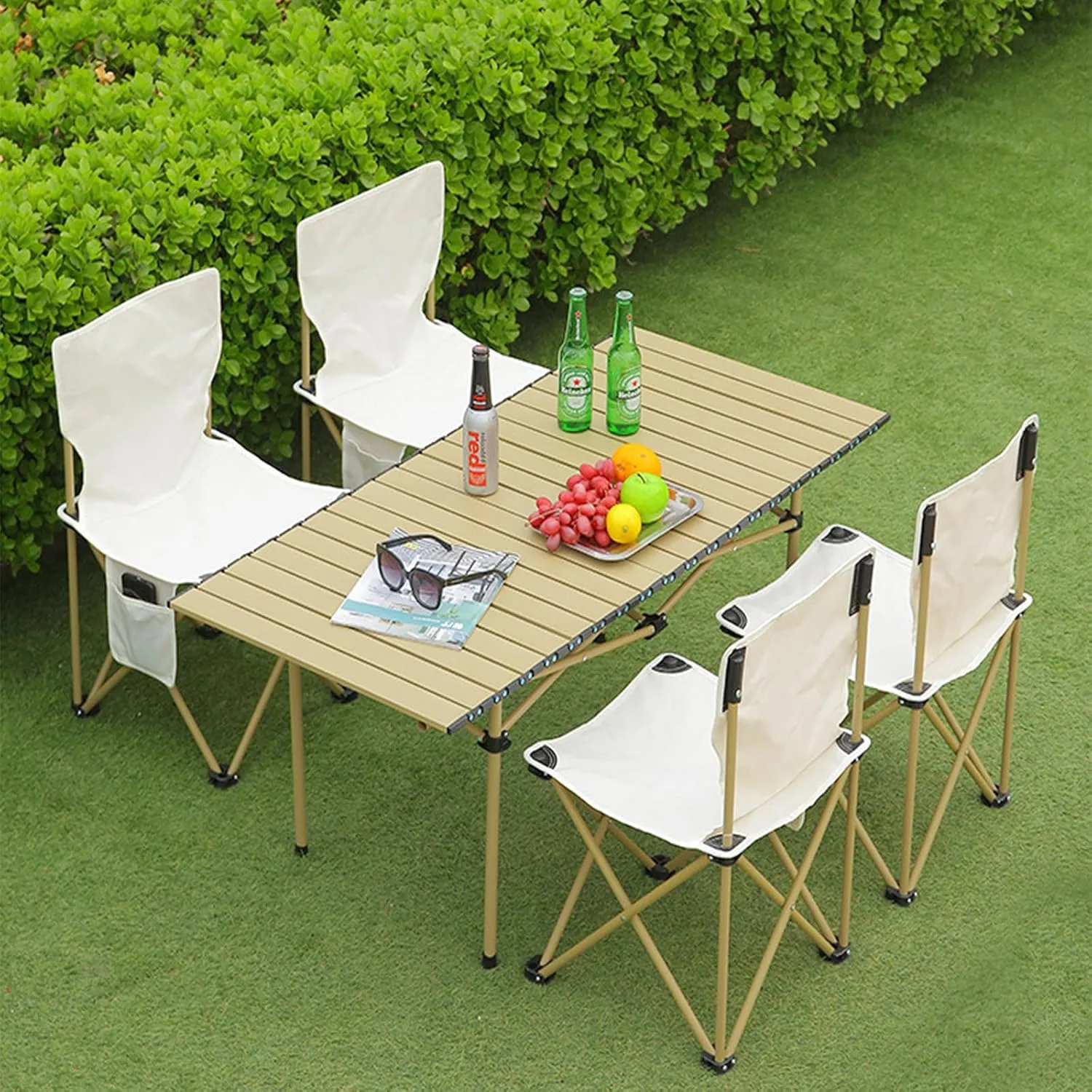 Portable Folding Camping Table, Roll-Up Aluminum Table with Carry Bag, Compact and Lightweight Design for Beach, Travel, and Outdoor Cooking Light Yellow 50×53×50cm/19.7×20.9×19.7in