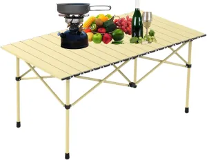 Portable Folding Camping Table, Roll-Up Aluminum Table with Carry Bag, Lightweight Design for Beach, Travel, and Outdoor Adventures Light Yellow 95×55×50cm/37×21×19.7in