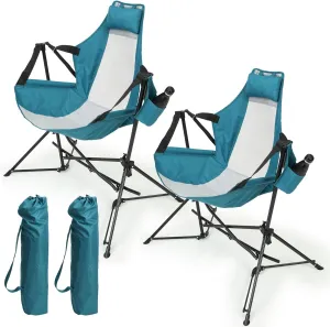 Portable Hammock Camping Chair for Ultimate Relaxation, Adjustable Back, Sturdy Design with Cup Holder, Outdoor Adventures, Blue