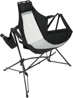 Portable Hammock Camping Chair w/Pillow & Cup Holder, Steel Frame Foldable Recliner for Outdoor (Black   Steel)