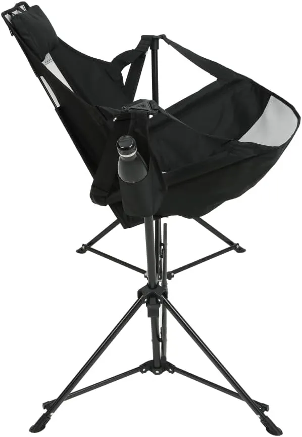 Portable Hammock Camping Chair w/Pillow & Cup Holder, Steel Frame Foldable Recliner for Outdoor (Black   Steel)