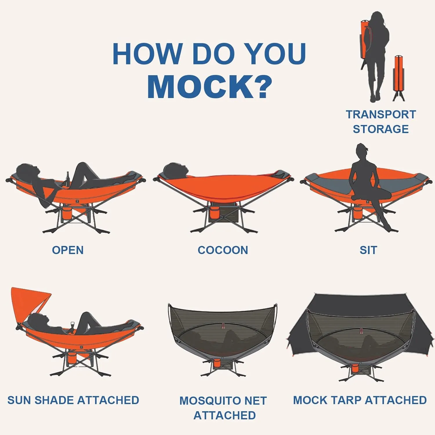 Portable Hammock with Stand, World's Best Mock ONE® Hammock Samsara Set, Compact Folding Framed Hammock with Mosquito Net and Tarp for Hiking, Camping, Backpacking, Travel, Backyard, Beaches- Blue