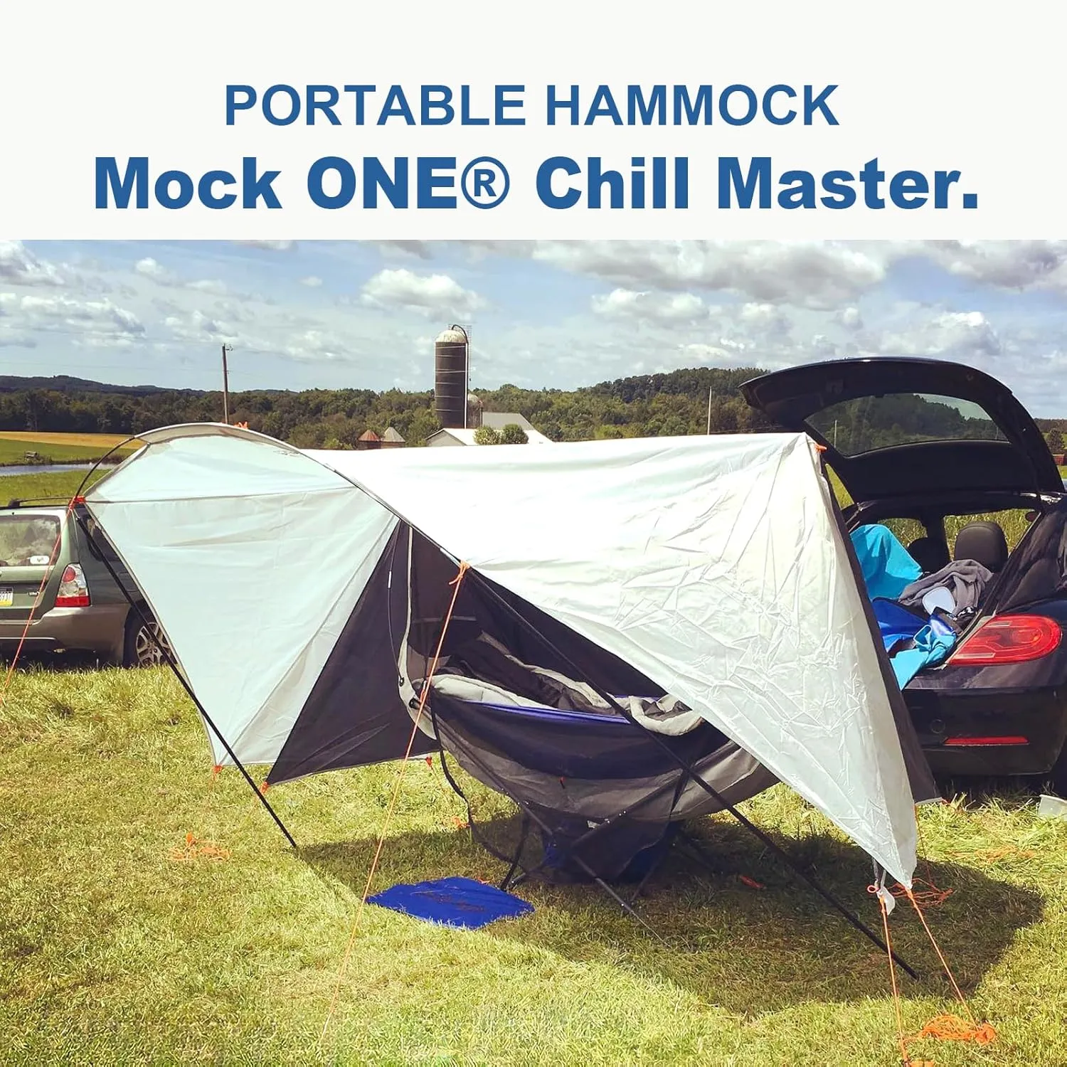 Portable Hammock with Stand, World's Best Mock ONE® Hammock Samsara Set, Compact Folding Framed Hammock with Mosquito Net and Tarp for Hiking, Camping, Backpacking, Travel, Backyard, Beaches- Blue