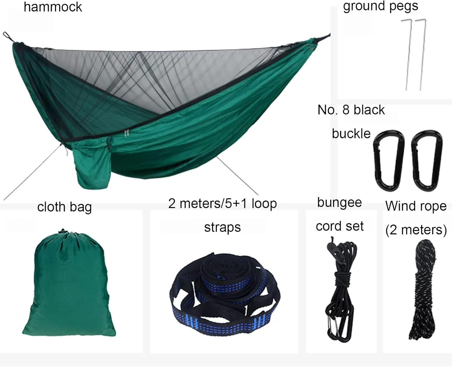 Portable Hammocks, Camping Hammock with Mosquito Net,Travel Lightweight Hammocks with Tree Straps and Solid Carabiners, Hold Up to 660lbs (Green2)