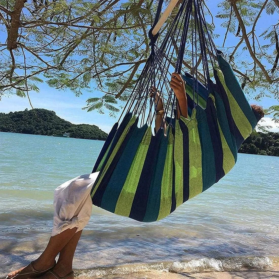 Portable Hammocks Outdoor Hammock Thicken Chair Hanging Portable Relaxation Canvas Swing Travel Camping Lazy Chair Hammock for Outdoor(Coffee B)
