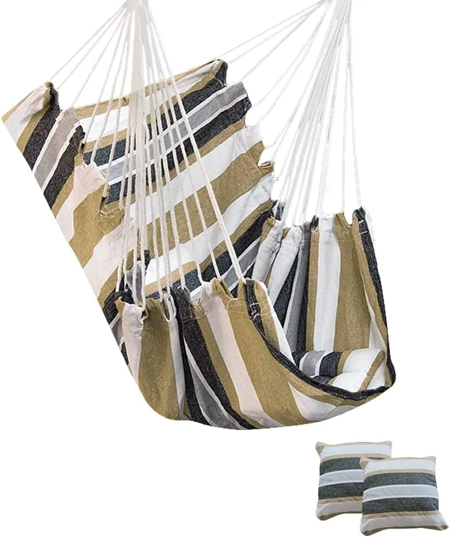 Portable Hammocks Outdoor Hammock Thicken Chair Hanging Portable Relaxation Canvas Swing Travel Camping Lazy Chair Hammock for Outdoor(Coffee B)