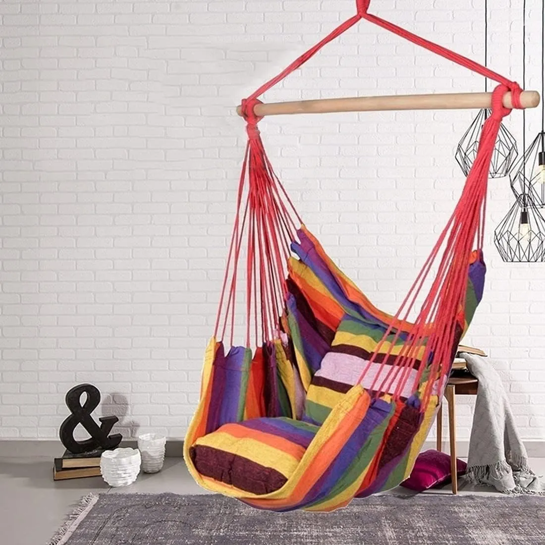 Portable Hammocks Outdoor Hammock Thicken Chair Hanging Portable Relaxation Canvas Swing Travel Camping Lazy Chair Hammock for Outdoor(Coffee B)
