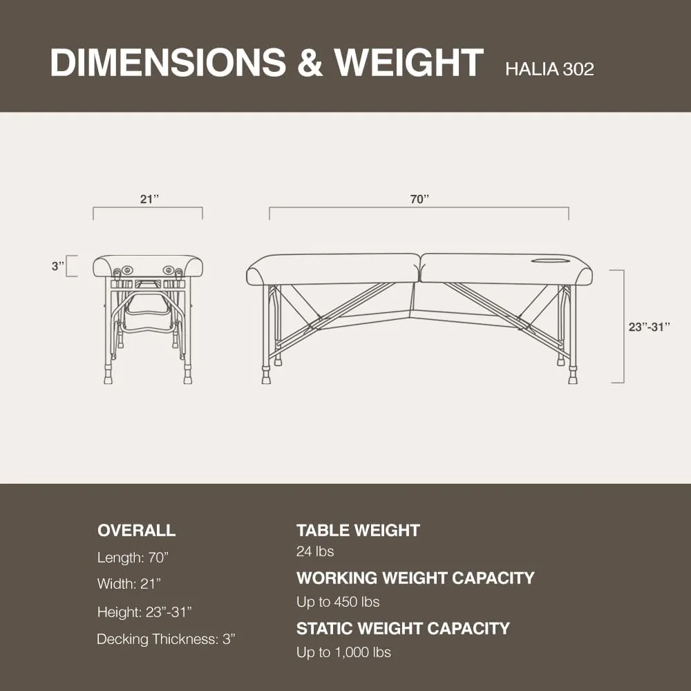 Portable Massage Table, Ultra-Light Travel-Sized Aluminum Foldable Massage Table, Wide Spa Bed Package 302 Halia (Black, with Side Arm Extensions)