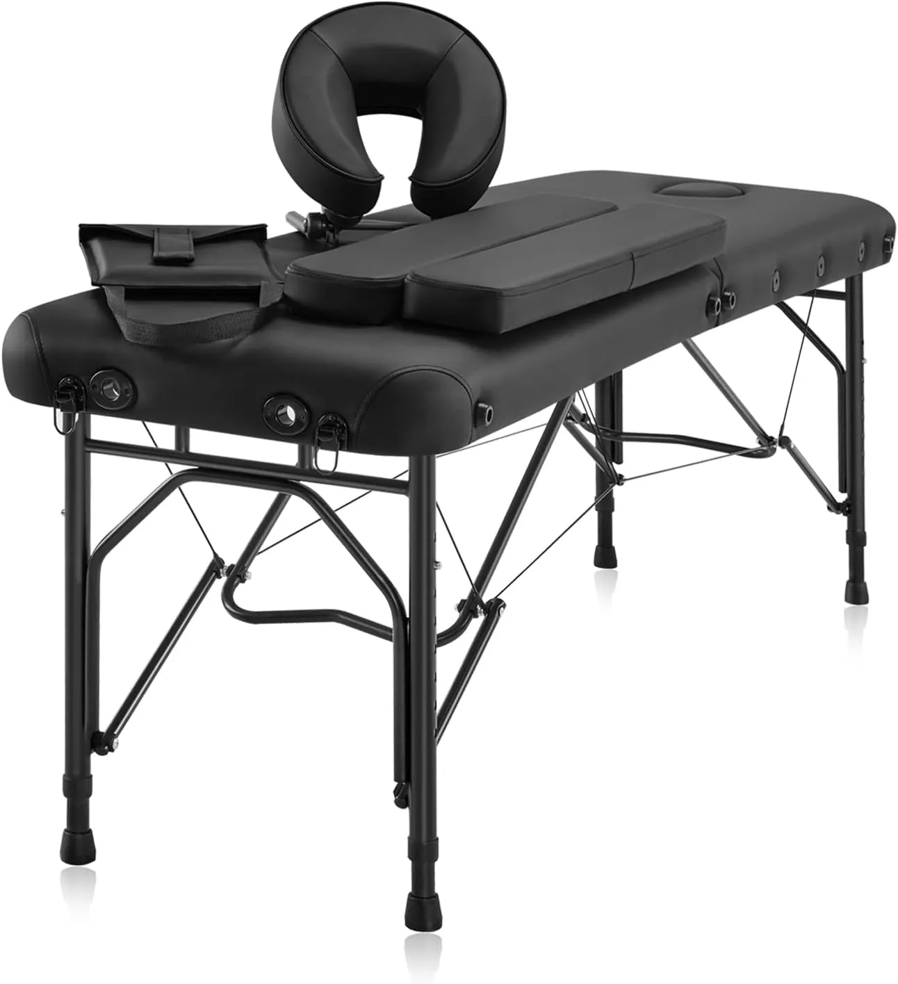 Portable Massage Table, Ultra-Light Travel-Sized Aluminum Foldable Massage Table, Wide Spa Bed Package 302 Halia (Black, with Side Arm Extensions)