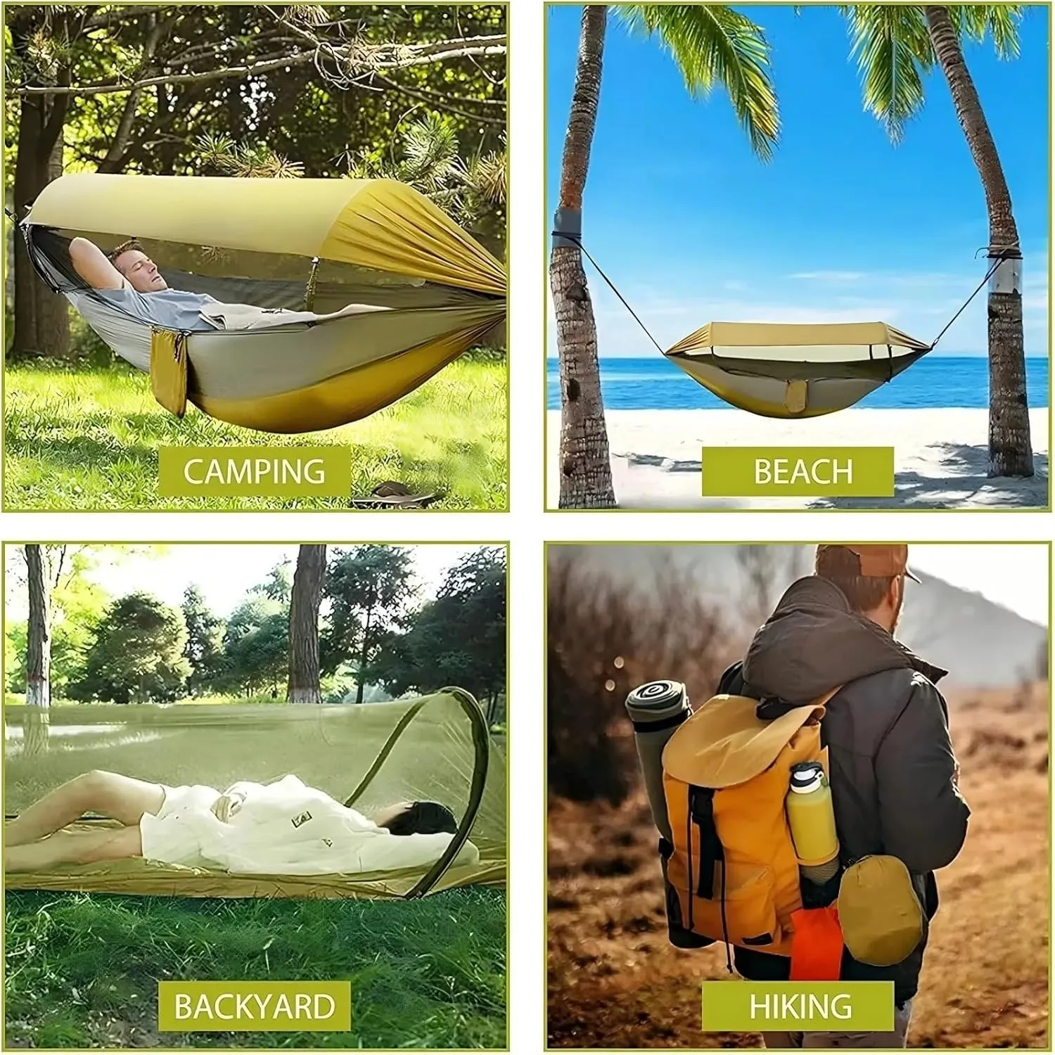 Portable Outdoor Camping Mosquito Net Hammocks with Awning Travel Garden Sleeping Hanging Hammock Swing Nature Hike(Blue)