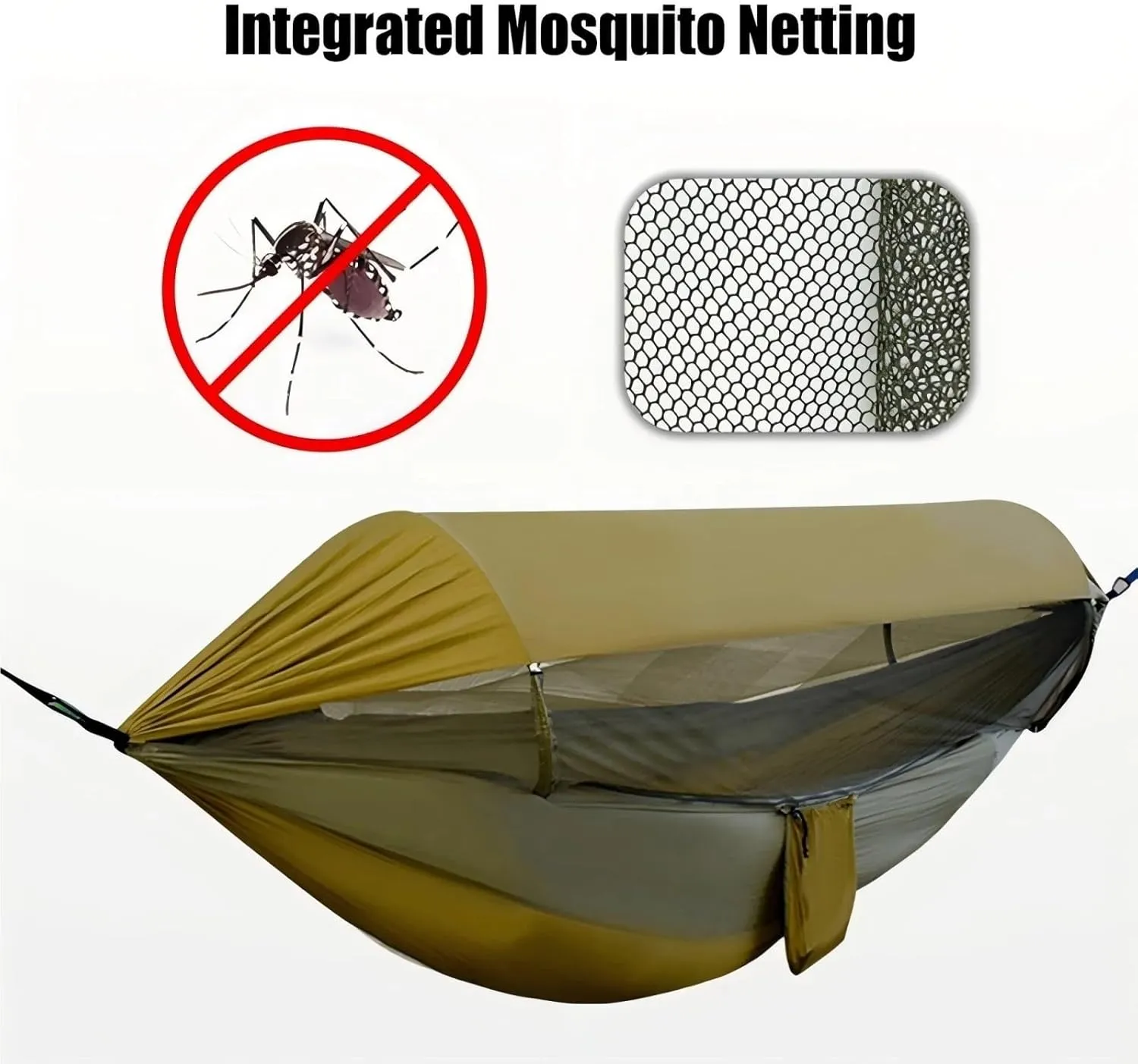 Portable Outdoor Camping Mosquito Net Hammocks with Awning Travel Garden Sleeping Hanging Hammock Swing Nature Hike(Blue)