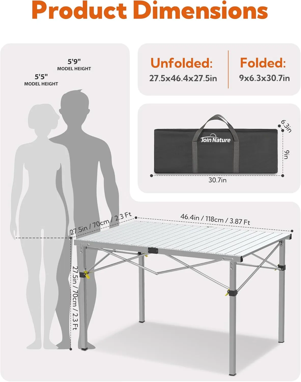 Portable Outdoor Camping Table Large for 2-6 Person - Foldable Camp Table with Aluminum Roll-Up Top & Carry Bag for BBQ, Tailgating, Backyard, 220 Lbs Capacity, Stable & Sturdy (Silver)