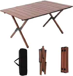 Portable Picnic Table, Folding Camping Table Picnic Table with Carry Bag, Wooden Picnic Table Foldable, Adjustable Height Roll Up Folding Wooden Table Indoor Outdoor Camping, BBQ