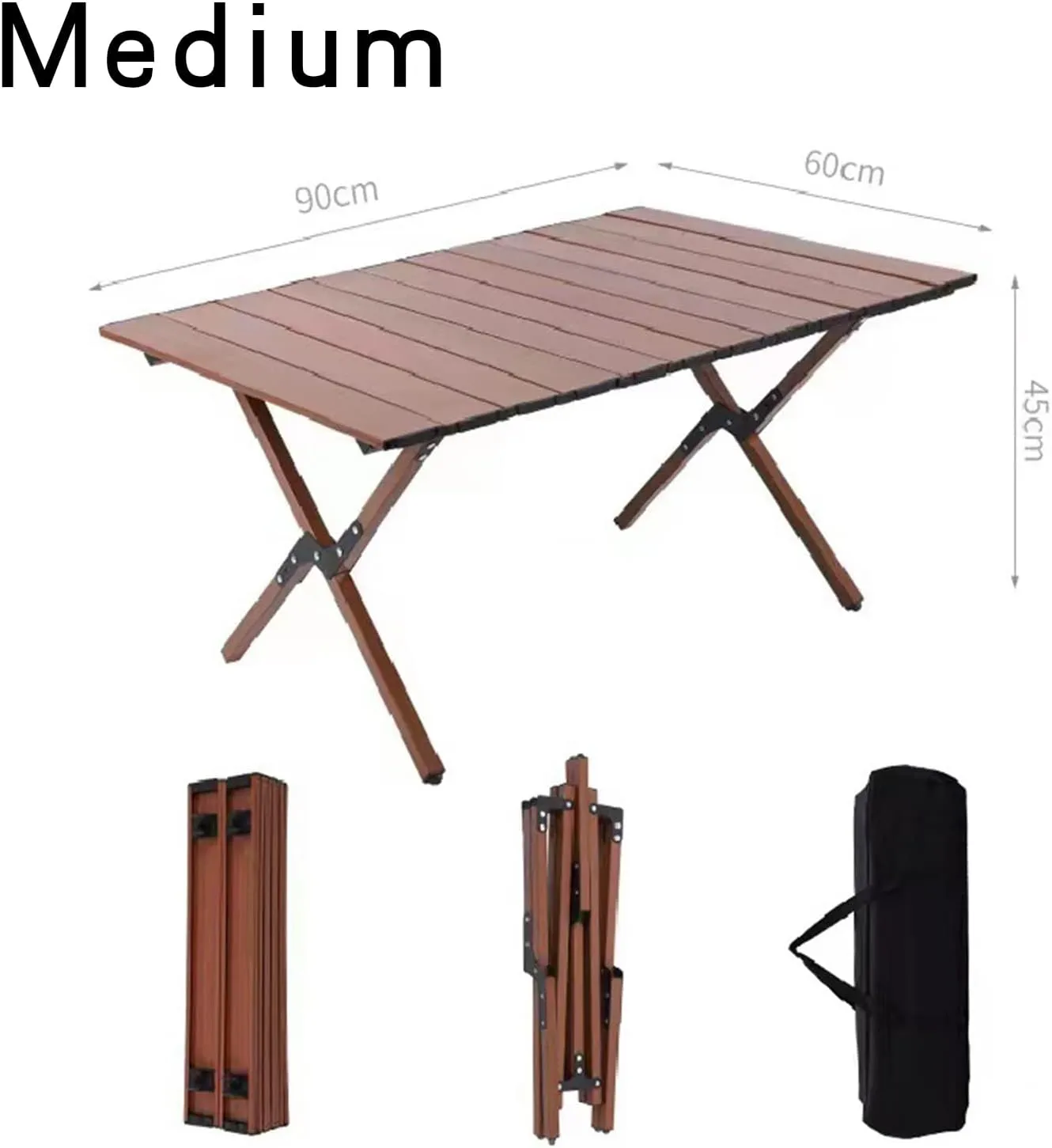 Portable Picnic Table, Folding Camping Table Picnic Table with Carry Bag, Wooden Picnic Table Foldable, Adjustable Height Roll Up Folding Wooden Table Indoor Outdoor Camping, BBQ