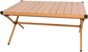 Portable Picnic Table, Folding Roll Up Camping Travel Table, Outing Aluminum Egg Roll Table (颜色 : Wood Color)