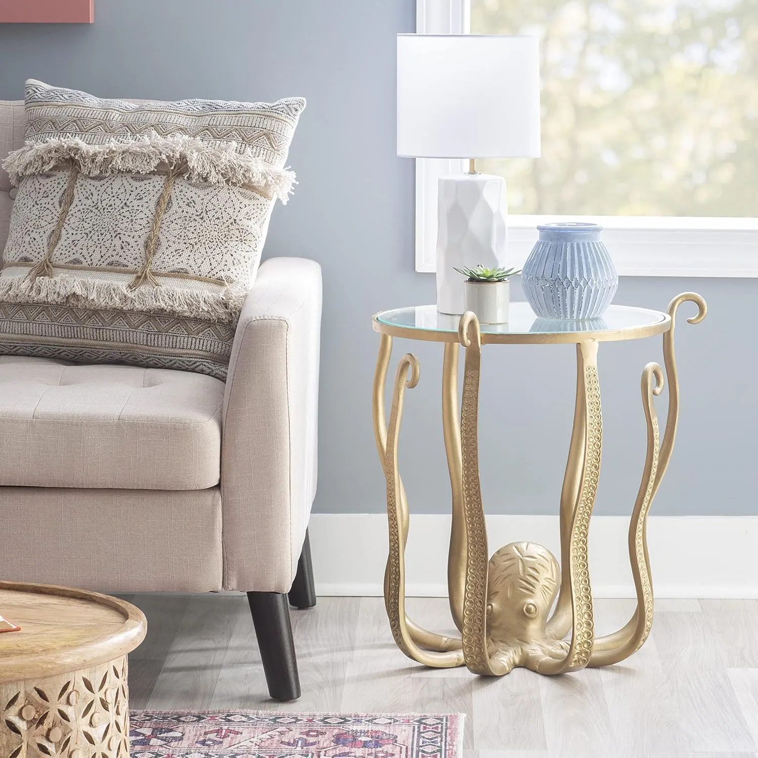 Powell Glass Top Olivia Octopus Accent Table, Antique Gold PAMZN1993