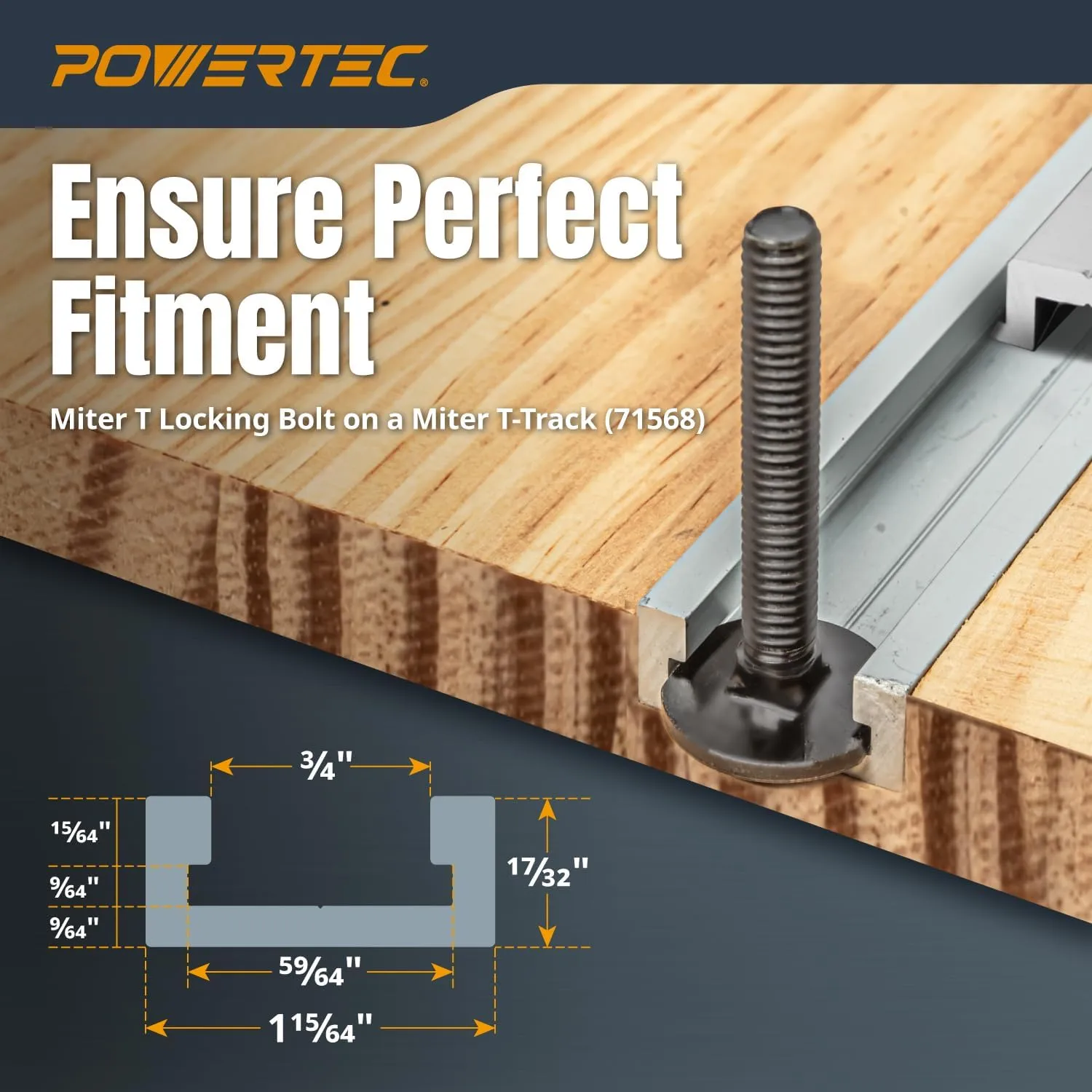 POWERTEC 48" Miter T Track w/T-Bar for Table Saw, Router Table, Band Saw, Works with 3/4” x 3/8” Miter T Slot, Miter Gauge, T Track Accessories for Woodworking and Sliding Jigs, 2 Set (71156-P2V)