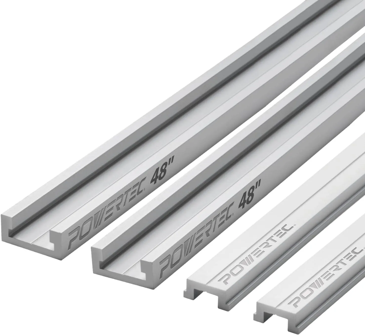 POWERTEC 48" Miter T Track w/T-Bar for Table Saw, Router Table, Band Saw, Works with 3/4” x 3/8” Miter T Slot, Miter Gauge, T Track Accessories for Woodworking and Sliding Jigs, 2 Set (71156-P2V)