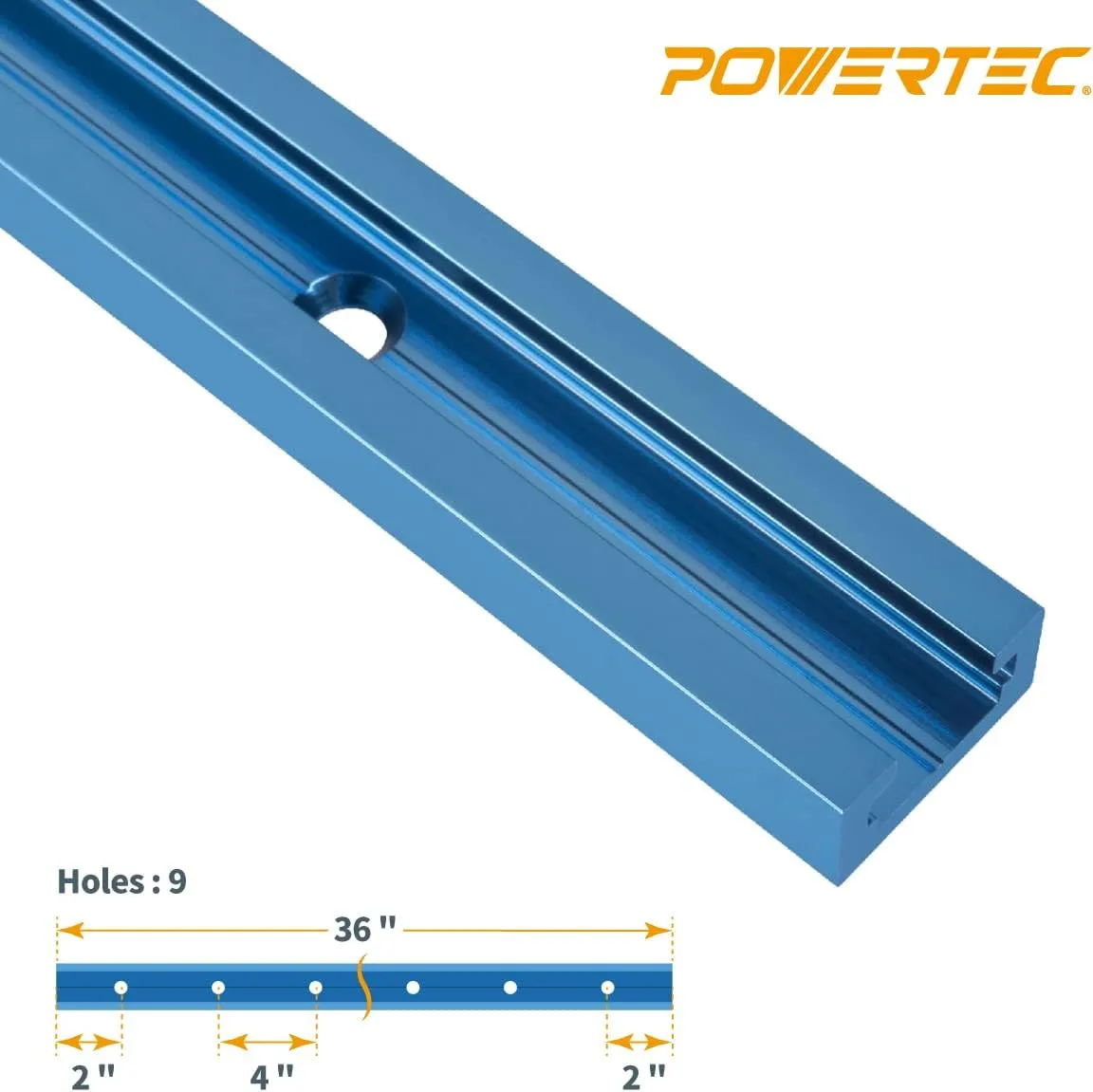 POWERTEC 71119-P3, 36 Inch Double-Cut Profile Universal T-Track with Predrilled Mounting Holes,for Woodworking Jigs and Fixtures, Drill Press Table, Router Table, Workbench, 6 Count, Pack of 1