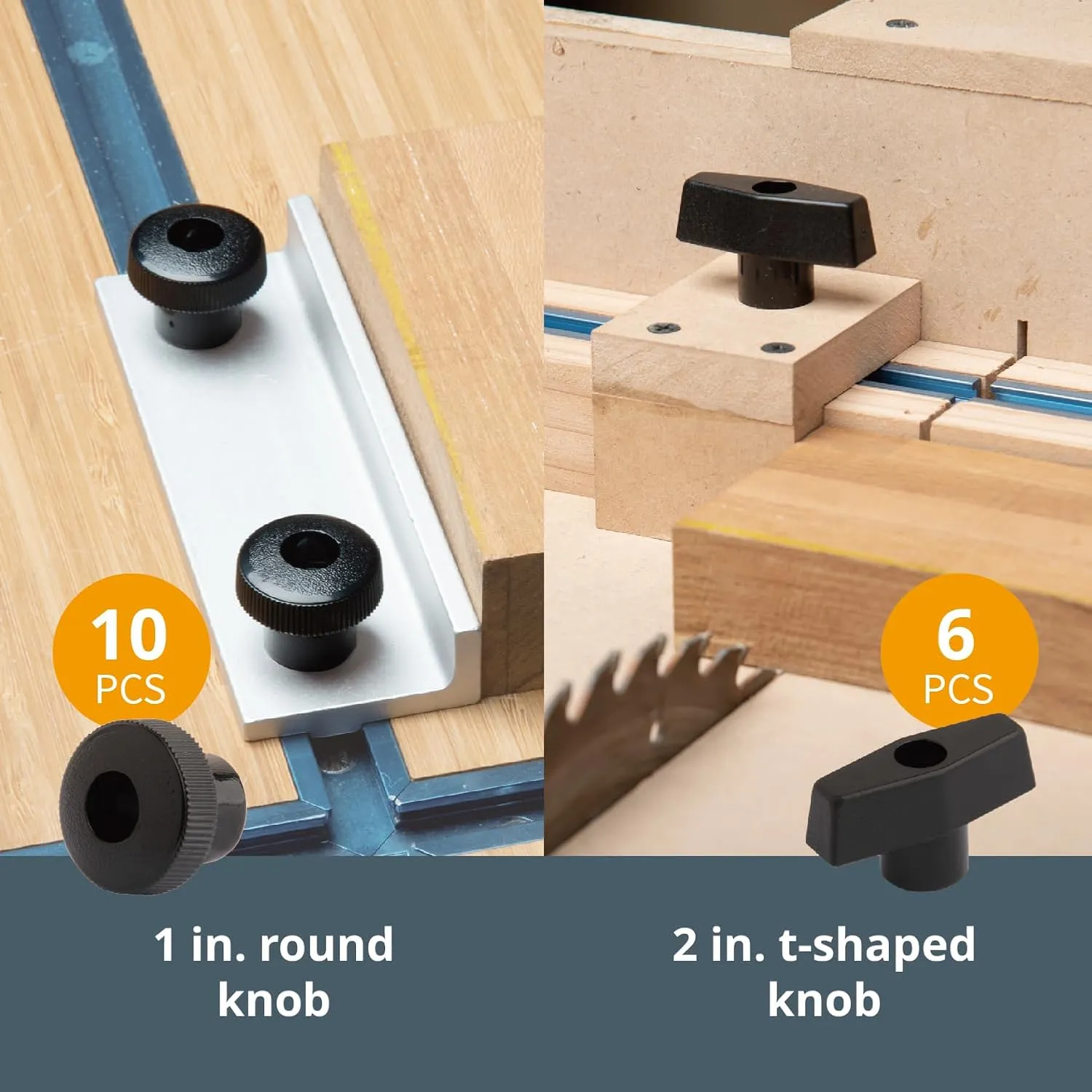 POWERTEC 71127 128 Piece Set T Track Knob Kit w/ 5 Star Knob, 1/4-20 Threaded bolts and Washers, T Track Accessories for Woodworking Jigs and Fixtures
