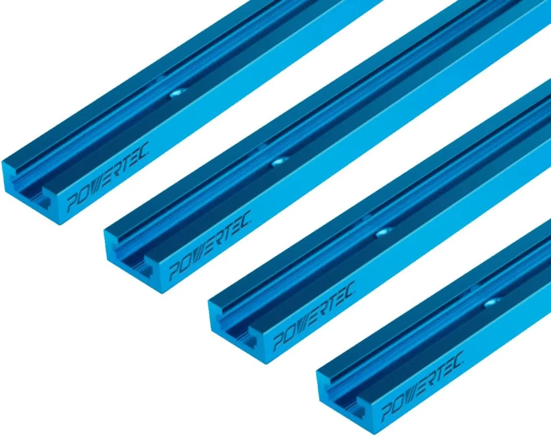 POWERTEC 71371 24 Inch Double-Cut Profile Universal T-Track with Predrilled Mounting Holes, 4 PK, T Track for Woodworking Jigs and Fixtures, Drill Press Table, Router Table, Workbench