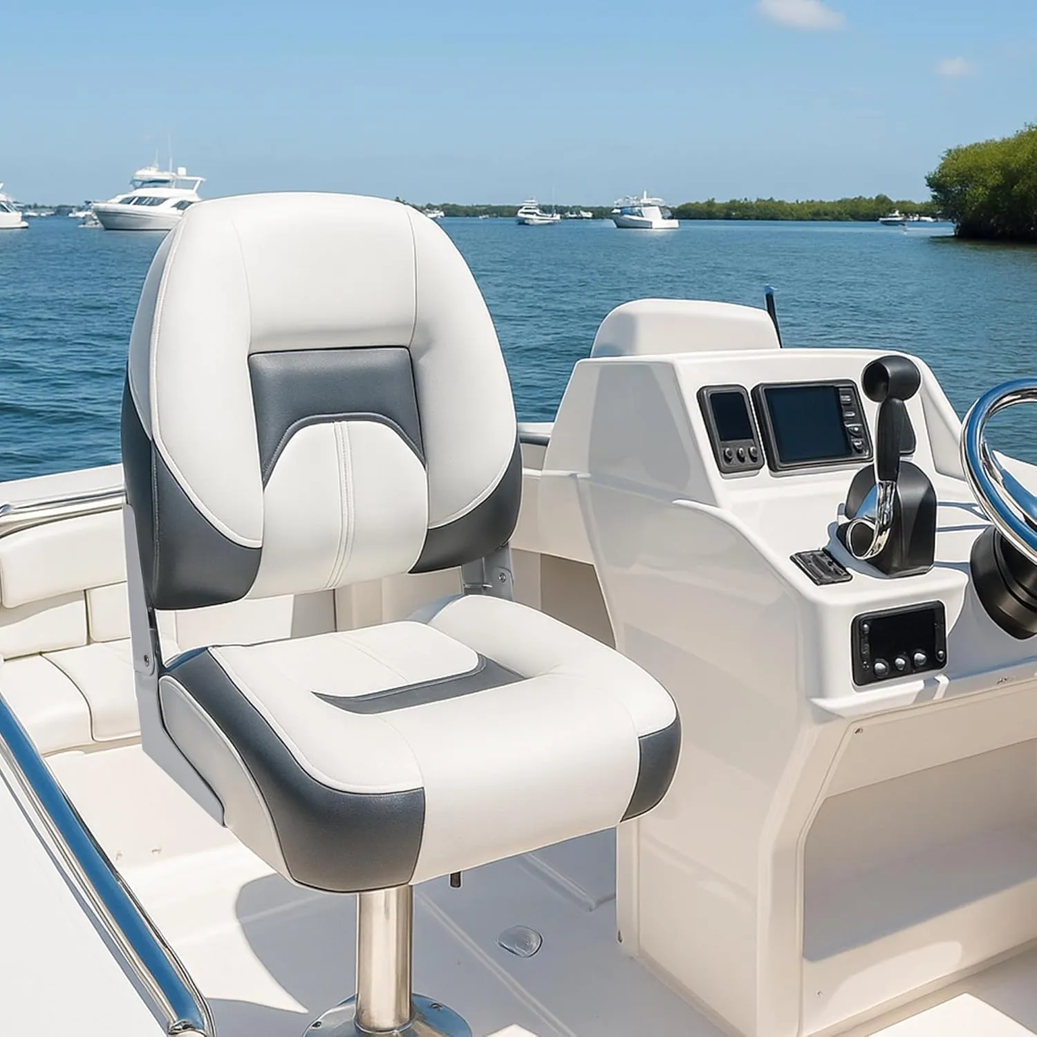 Premium Marine A Pair of Low Back/High Back Folding Boat Seat, Fishing Marine Seats with Stainless Steel Screws