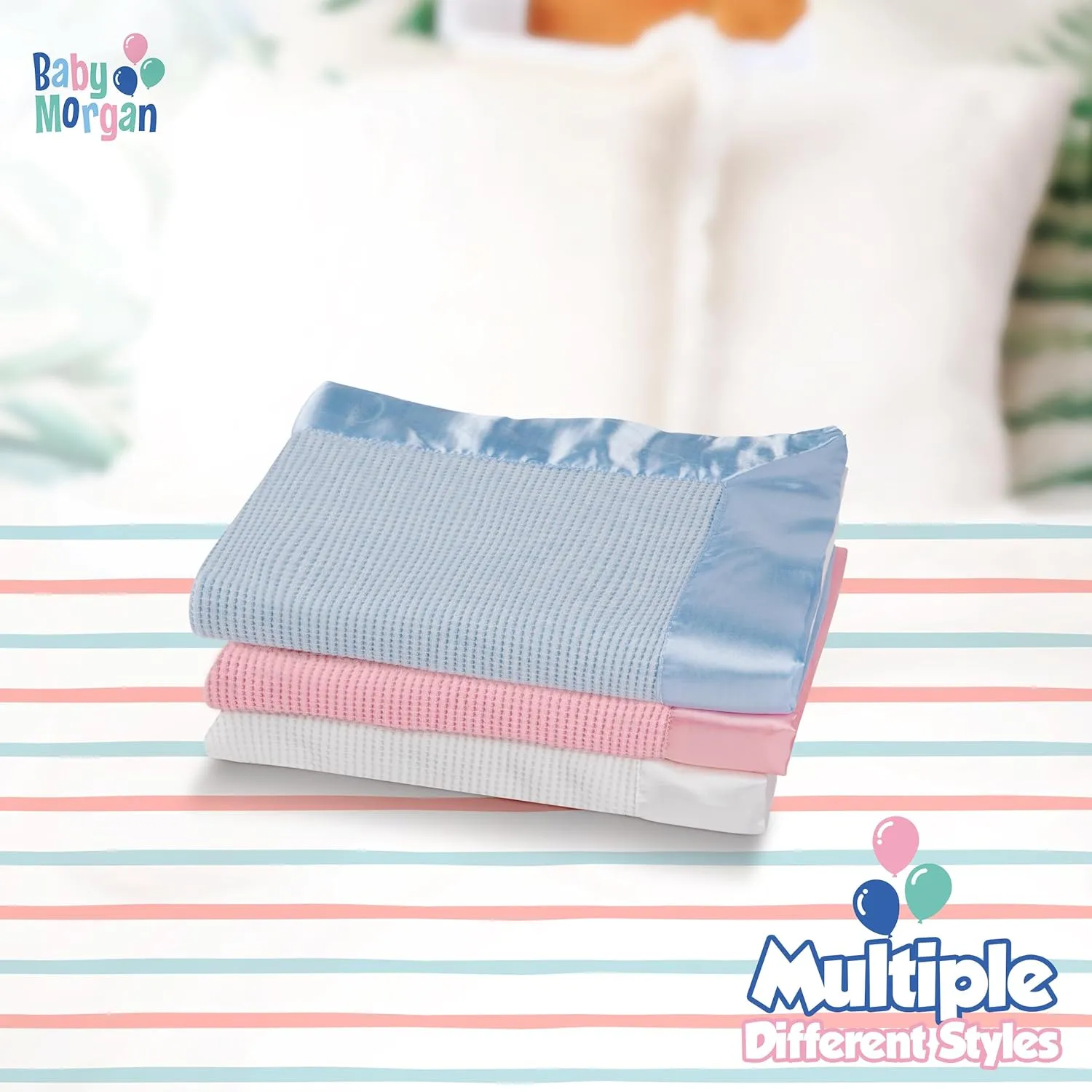 Premium Thermal Waffle Baby Blanket - Small Blanket for Newborns & Infants - Soft Mini Comfort Blankie - Ideal for Strollers, Travel and Cuddling - White, Nylon Trim (18" x 20")