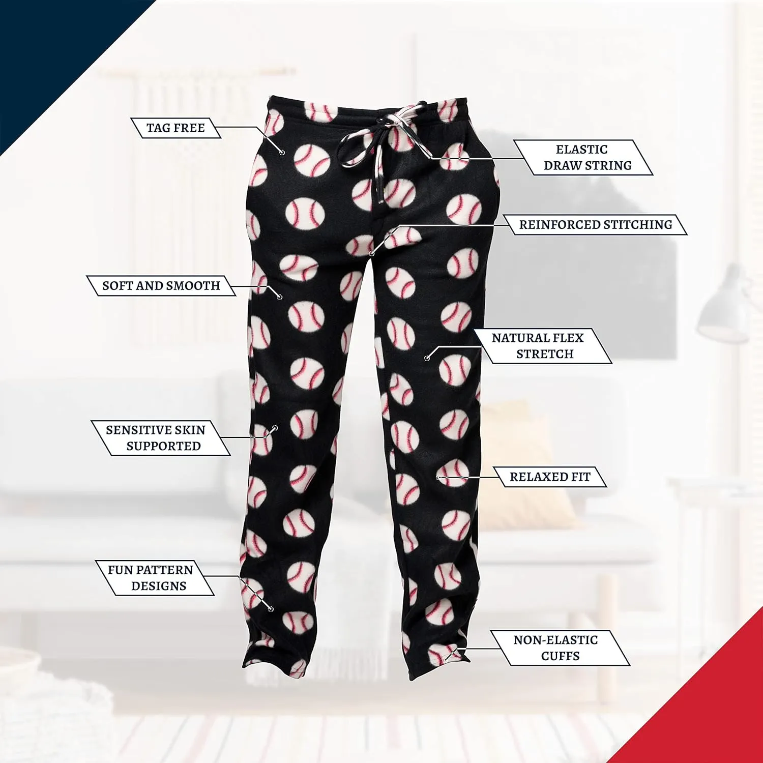 Premium Wear Men's Lounge Pants Fleece Pajamas with Pockets