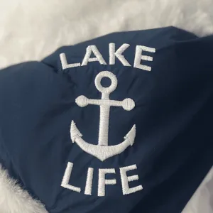 Pretty Rugged Gear Lake Life on White Outdoor Lap Blanket