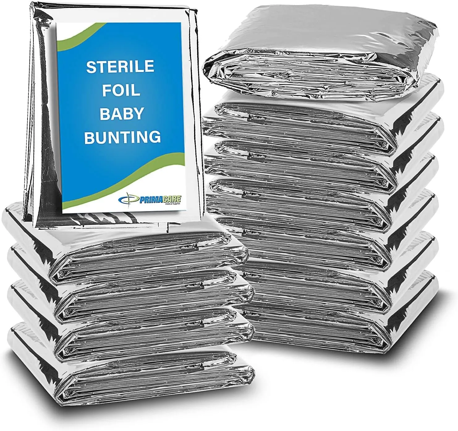 Primacare CB-6835-CS Pack of 12 Sterile Foil Baby Bunting Blankets for Newborns and Infants, Disposable Emergency Heat Saving, 30" x 17"