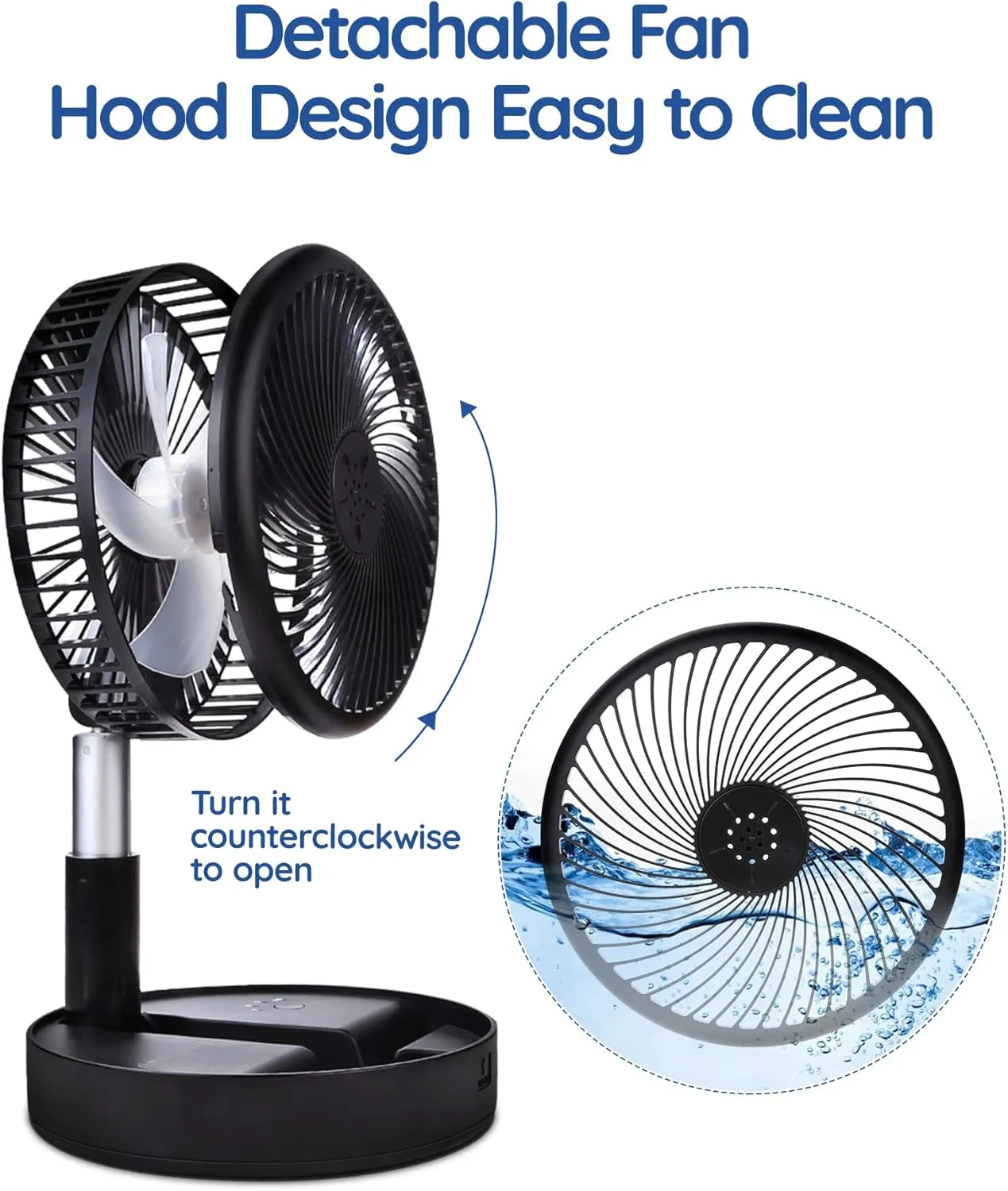 Primevolve Battery Operated Fan,Portable Rechargeable USB Floor Table Desk Fan with Adjustable Height, 4 Speed Settings Pedestal Fan for Bedroom Camping Travel,Black 7.7"
