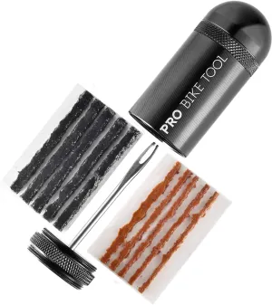 PRO BIKE TOOL Tubeless Bike Tyre Repair Kit – for MTB and Road Bicycle Tyres – Fix a Puncture or Flat, Fast – Tackle Set Includes Storage Canister, Plugger Tool and Plugs
