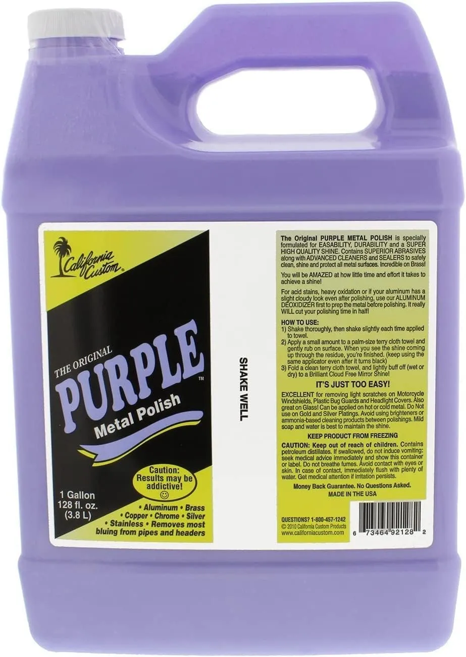 Products – Purple Metal Polish 1 Gallon Size - No Silicone, Body Shop Safe, Great for Aluminum, Brass, Copper, Chrome, Silver, Stainless and Gold, Motorcycle, Boat, RV