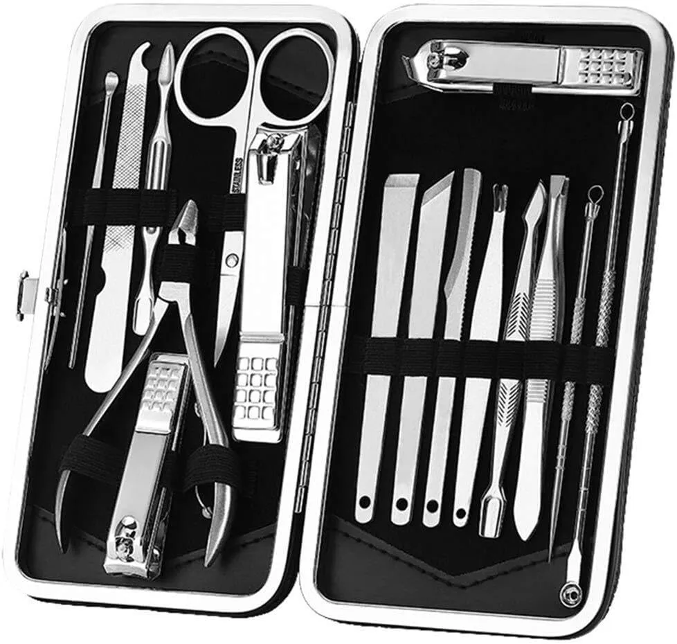 Professional Manicure & Pedicure Set for Men & Women, 14-Piece Nail Grooming Kit with Leather Case for Travel