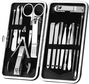 Professional Manicure & Pedicure Set for Men & Women, 14-Piece Nail Grooming Kit with Leather Case for Travel