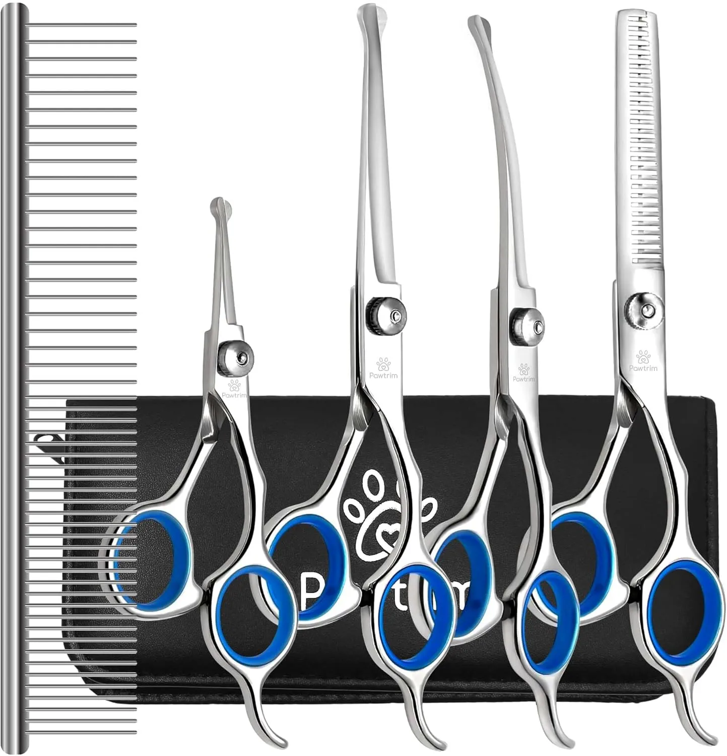 Professional Pet Grooming Kit – 6 in 1 Dog Grooming Scissors Kit - Dog & Cat Grooming Supplies - Adjustable Screw Scissors, 4CR Stainless Steel Dog Clippers, Hair Thinning Shears, Rubber Grips