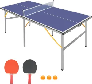 Professional Table Tennis Tables, Indoor/Outdoor Portable Ping Pong Table Game with Net,2 Tennis Paddles and 3 Balls for Easy Movement Perfect Christmas New Year Holiday Season Gifts