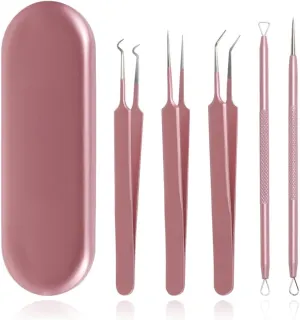 Professional Tweezers Set with Storage Case, 5 Piece Rose Gold Precision Tools