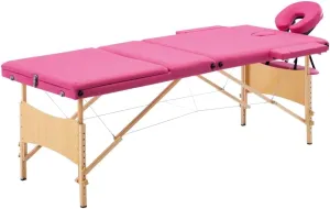 Provides Comfort with Foldable 3-Zone Massage Table, Adjustable Height, Durable Foam Padding, for Home or Spa, Pink
