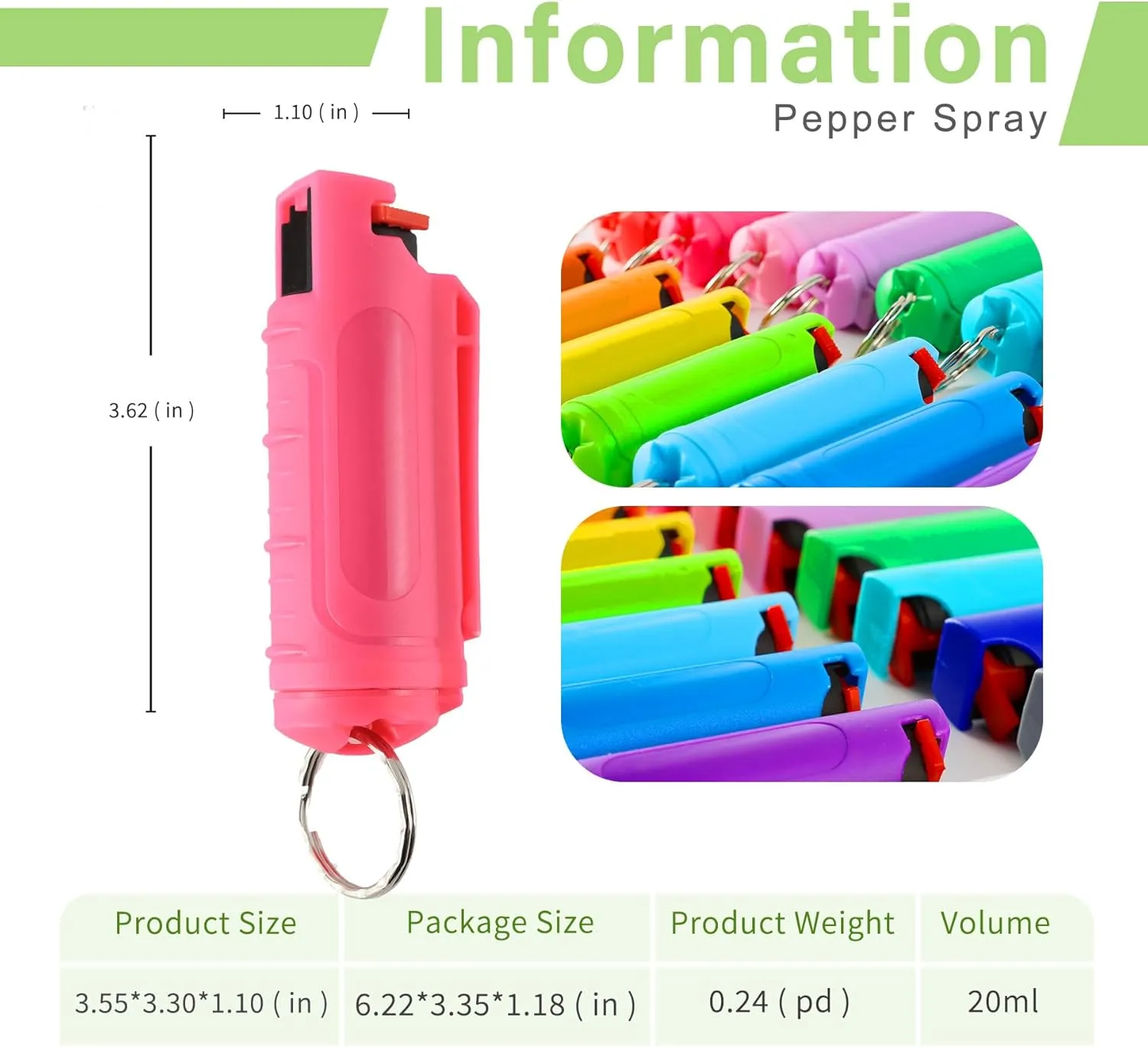 Pure Color Pepper Spray Self Defense Safety Keychain Set for Women Quick Release OC Pepper Spray Gel