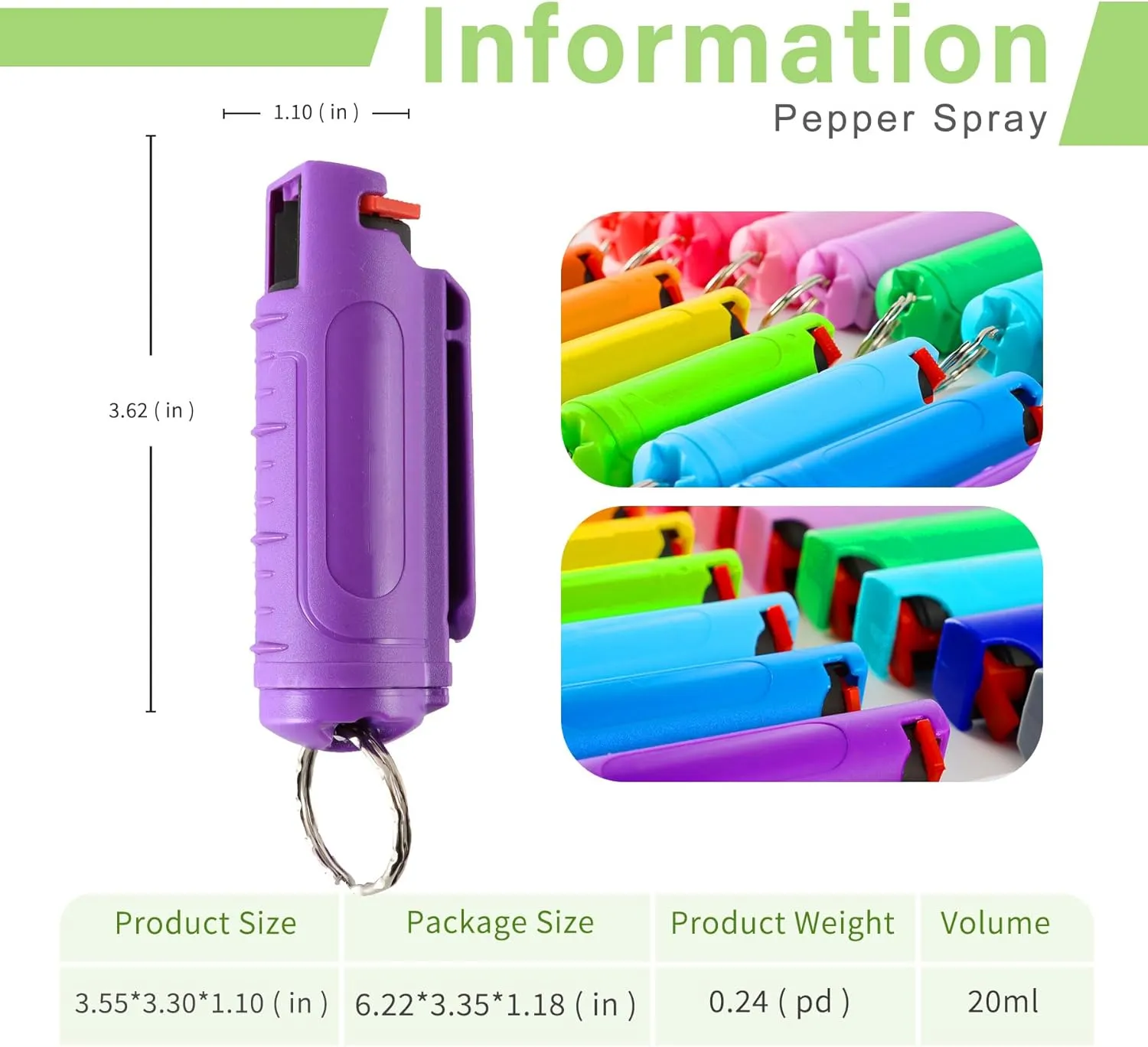 Pure Color Pepper Spray Self Defense Safety Keychain Set for Women Quick Release OC Pepper Spray Gel