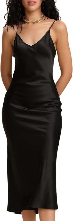 Pure Mulberry Silk Dress for Women Summer Slip Long Dress A Line Sleeveless Cocktail Guest Party V-Neck Sexy Dresses