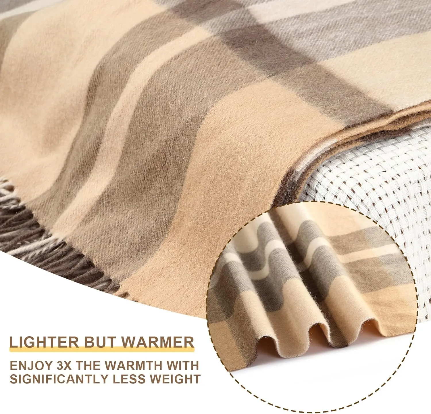 Pure Wool Throw & Toss Blanket 55"X83",Great Couch Throws,Soft Warm Lambswool Lap Blankets,Portable Lightweight Travel Blanket Airplane Compact with Bag