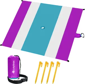 Purple Beach Blanket with Umbrella Hole 7ftx5ft- Water Resistant, Sandproof, Lightweight, Rip-Stop Nylon with Umbrella Hole & Sand Pockets, Camping Essentials, Beach Canopy Compatible