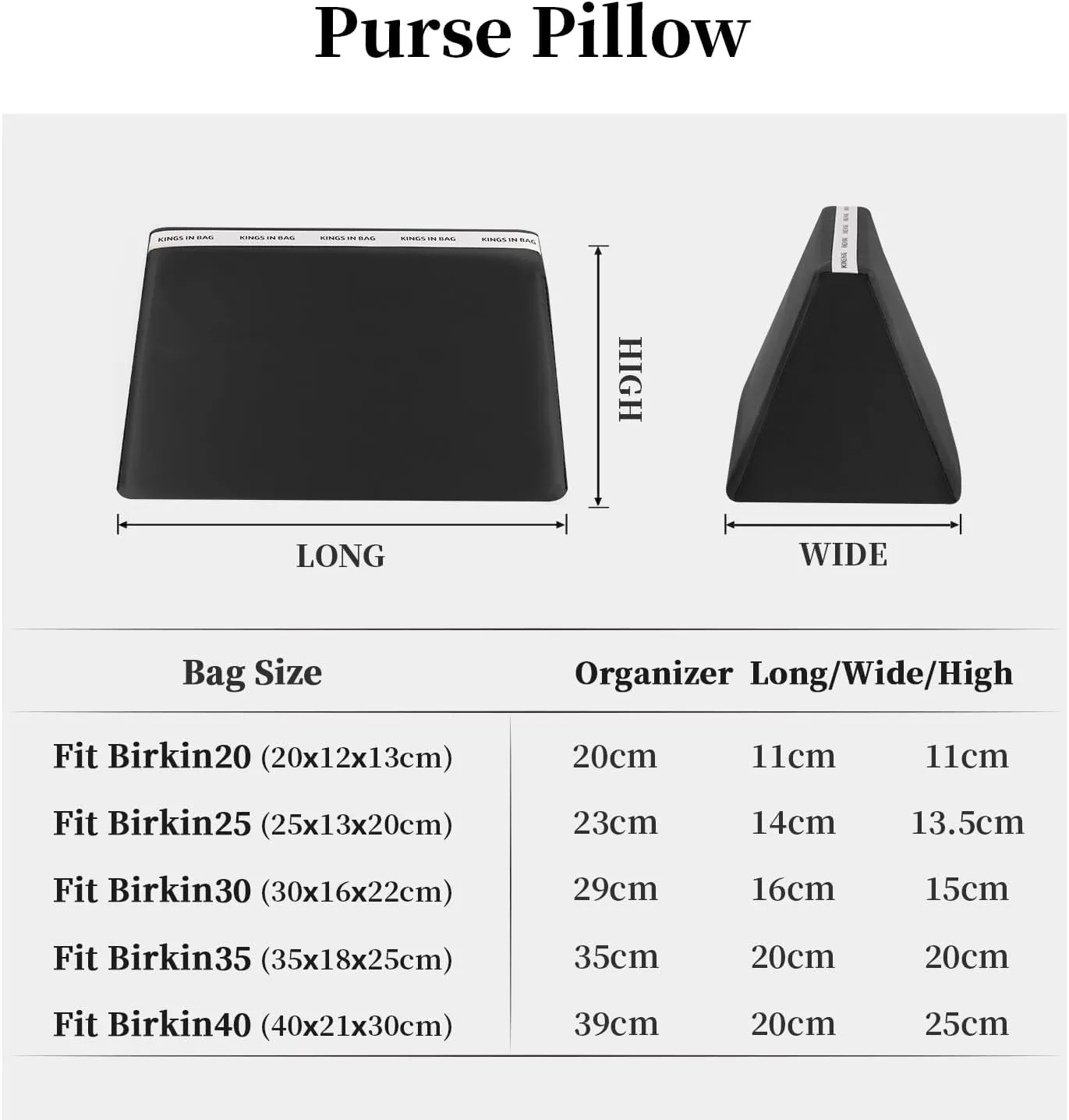 Purse Pillow for Birkin 25/30/35/40, Smooth Satin Bag Shaper Compatible with Hermes Birkin Bag, Memory Foam Pillows for Women Handbag, Lightweight Purse Stuffers for Shape(Black, BK30 Retourné)