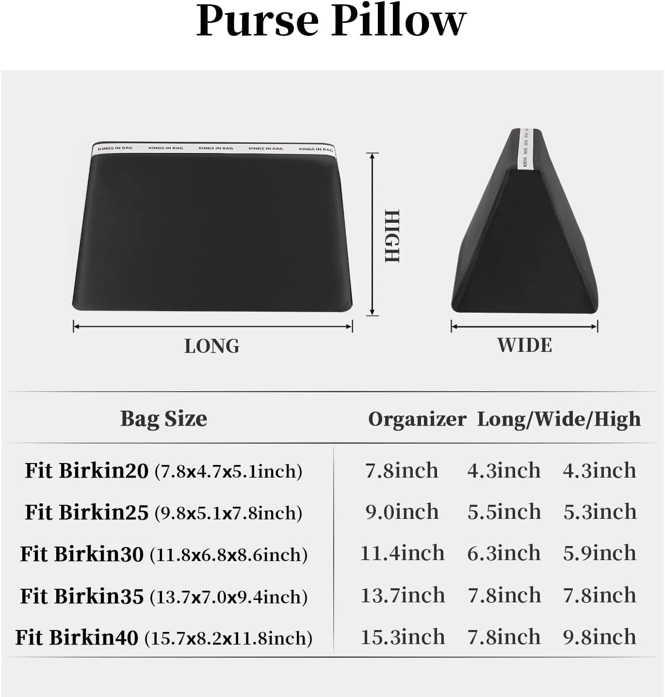 Purse Pillow for Birkin 25/30/35/40, Smooth Satin Bag Shaper Compatible with Hermes Birkin Bag, Memory Foam Pillows for Women Handbag, Lightweight Purse Stuffers for Shape(Black, BK30 Retourné)