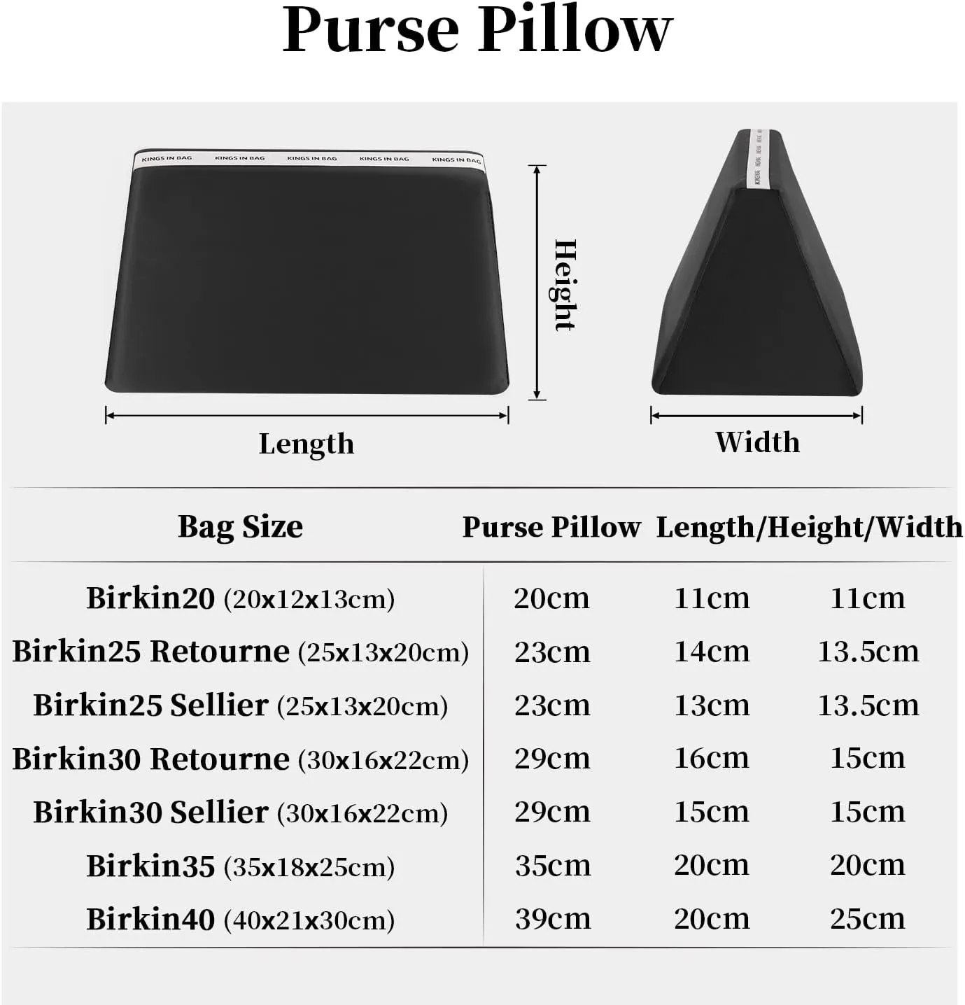 Purse Pillow for Birkin 25/30/35/40, Smooth Satin Bag Shaper Compatible with Hermes Birkin Bag, Memory Foam Pillows for Women Handbag, Lightweight Purse Stuffers for Shape(Black, BK30 Retourné)