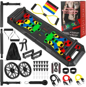 Push Up Board - Portable Multifunction All-in-One Fitness Accessories, Includes Resistance Bands & Pull Up Band, Durable Workout Board for Home Gym, Great Chest Workout Equipment