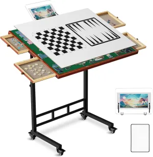 Puzzle Table with Drawers, 1500 Piece Jigsaw Puzzle Board with Wood Cover and Shelf, Tiltable and 14 Levels Height Adjustable, Foldable Puzzle Tables with Wheels for Adults Puzzle Enthusiasts Green