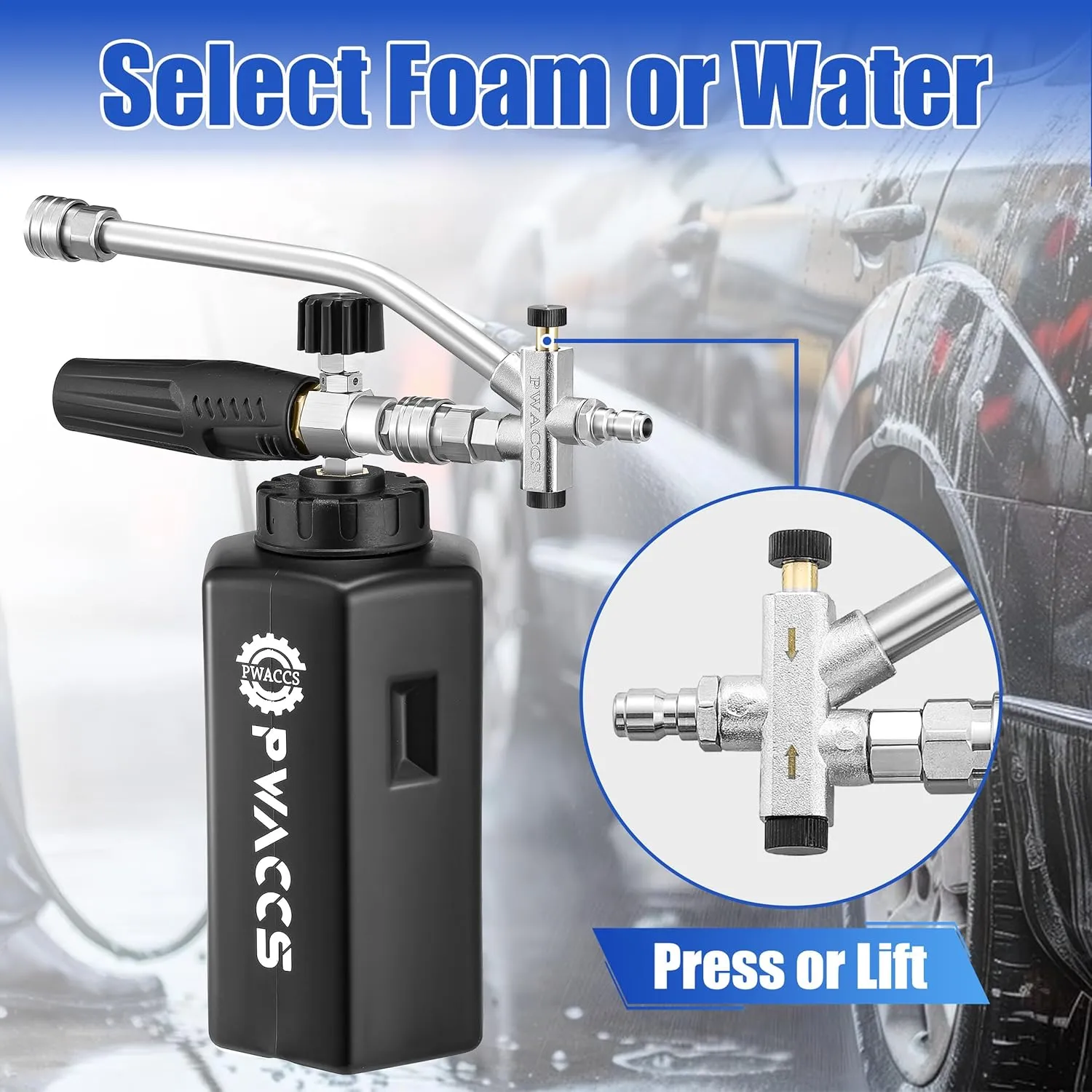 PWACCS Pressure Washer Foam Cannon Dual Connector Accessory, Power Washer Double Tip Attachment for Adjustable Foam Blaster, 1/4" Quick Connect Big Mouth Snow Foam Lance 1.5 L, 3600 PSI